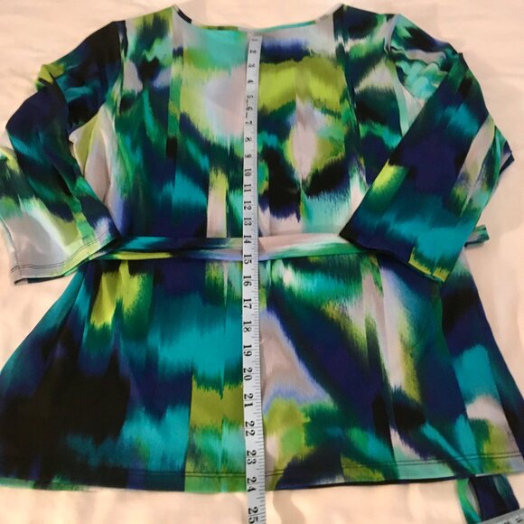 Worthington Abstract Layered Asymmetrical Ruffle Top with Tie Waist (Sz L) - Picture 11 of 14